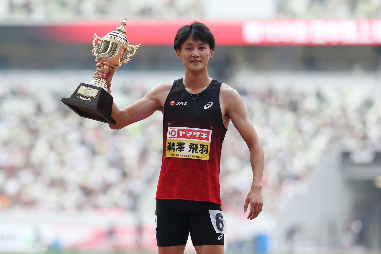 男子200メートル決勝　優勝した鵜沢（撮影・宮地輝）