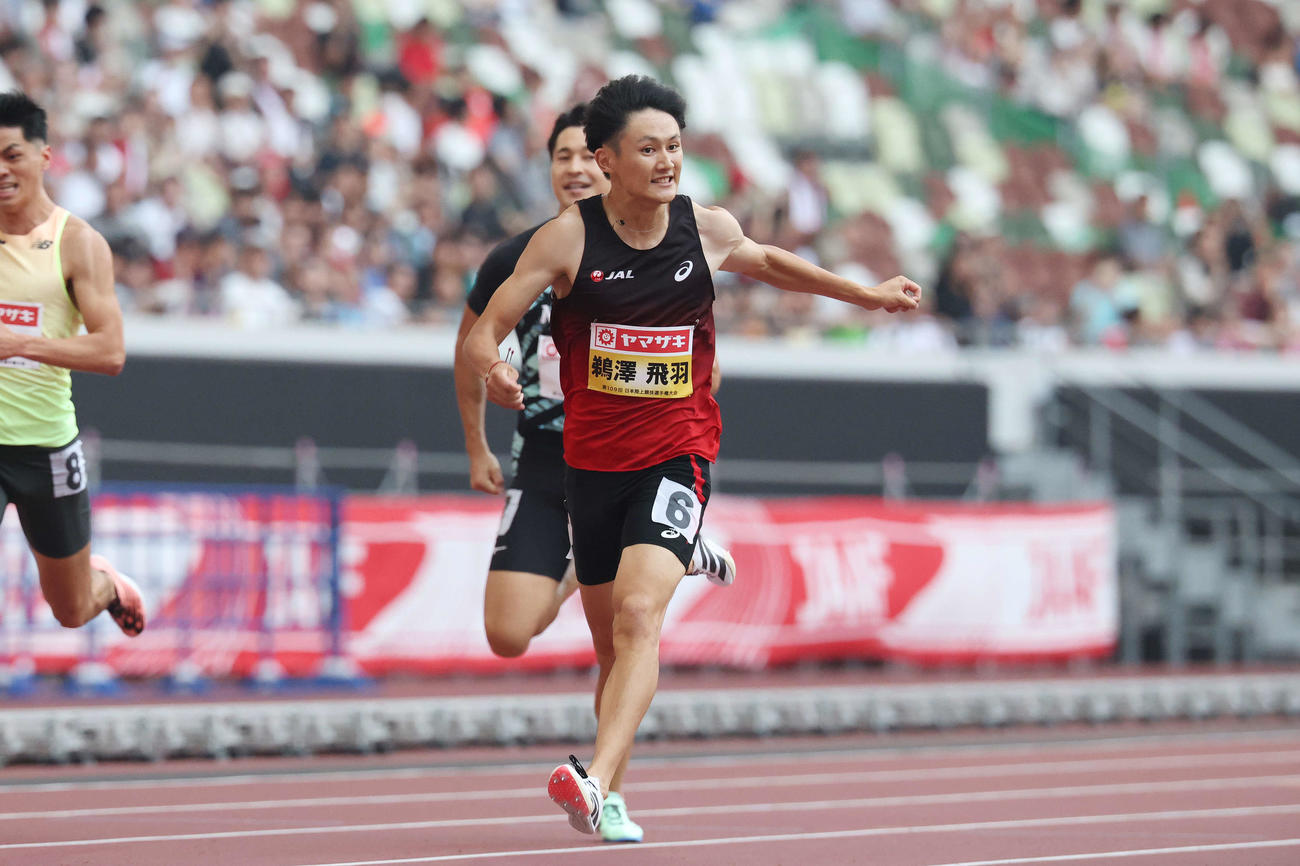 男子200メートル決勝　優勝した鵜沢（撮影・宮地輝）