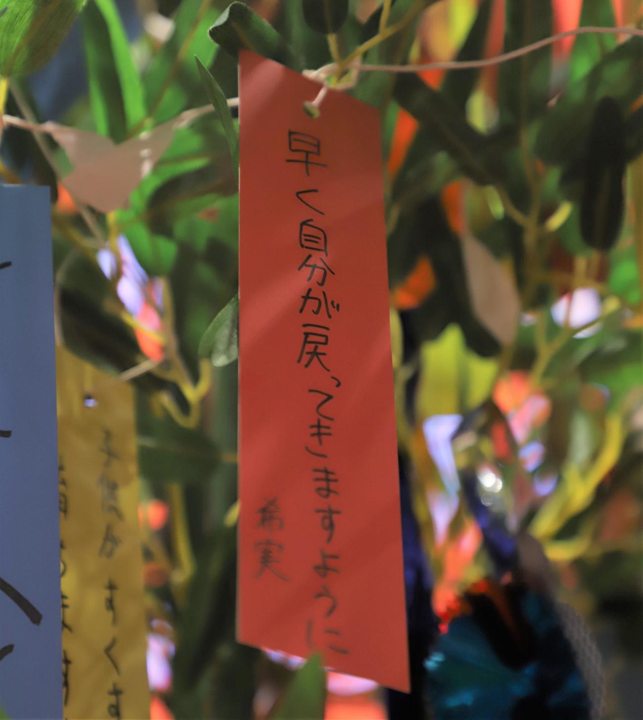 陸上世界選手権の内定者会見で短冊に「早く自分が戻ってきますように」としたためた田中（撮影・藤塚大輔）
