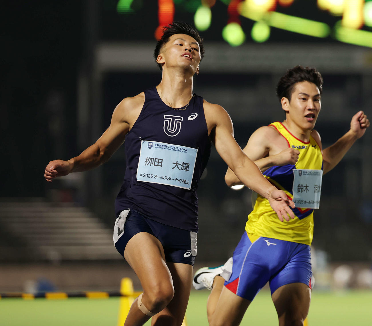 男子100メートル決勝　優勝するも世界選手権参加標準記録を突破できず厳しい表情の柳田（撮影・宮地輝）