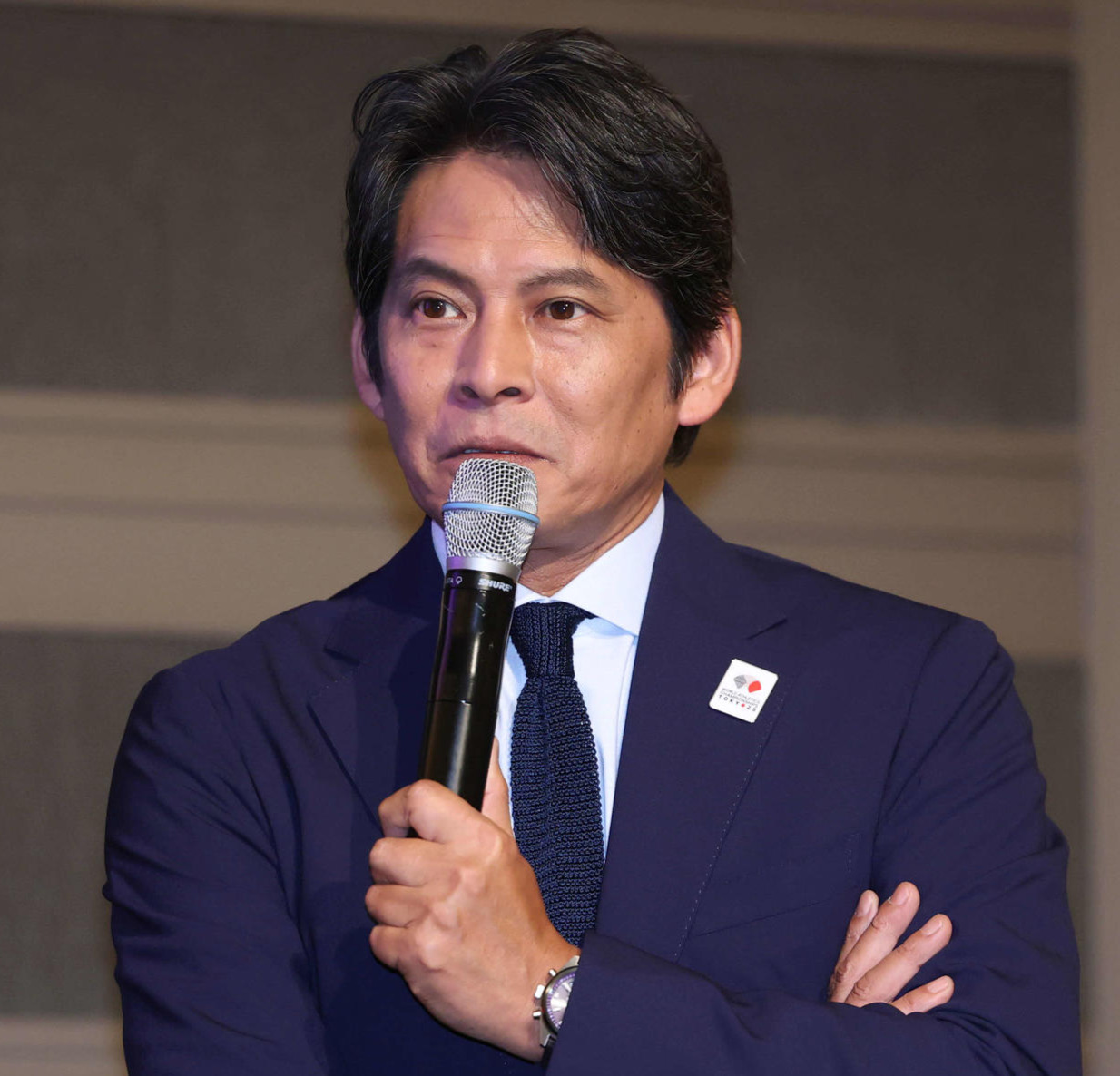 世界陸上イベントで話をするスペシャルアンバサダー織田裕二（撮影・増田悦実）