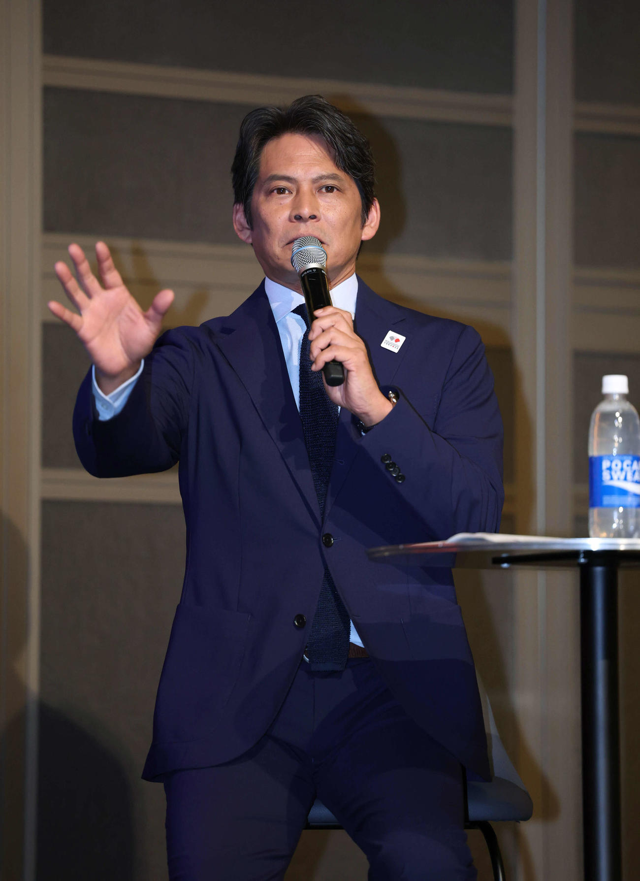 世界陸上イベントで話をするスペシャルアンバサダー織田裕二（撮影・増田悦実）