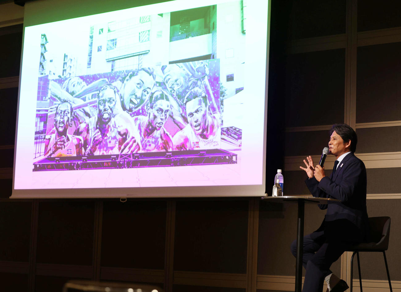 世界陸上イベントで注目選手について語るスペシャルアンバサダー織田裕二（撮影・増田悦実）