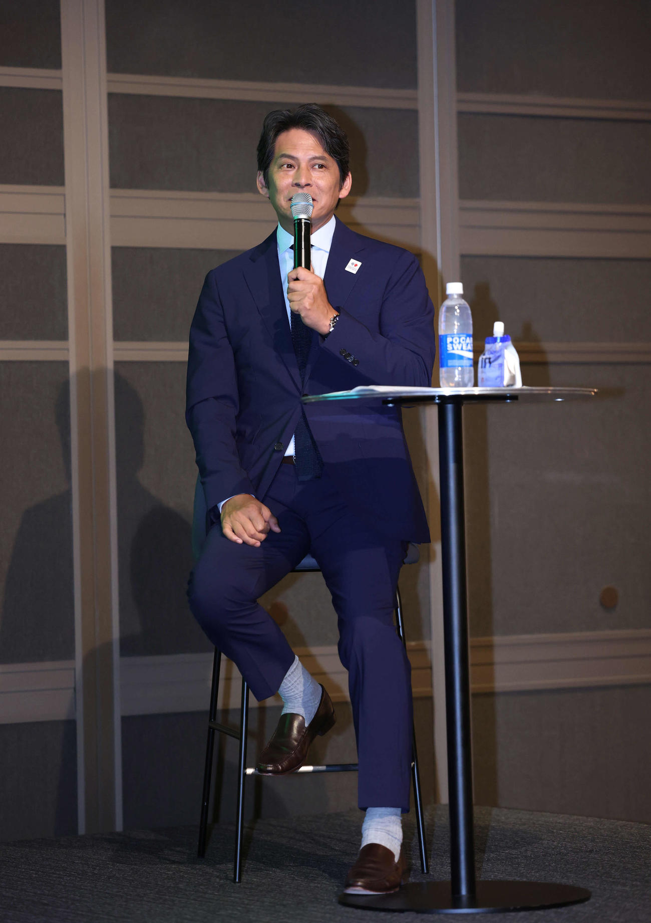 世界陸上イベントで話をするスペシャルアンバサダー織田裕二（撮影・増田悦実）