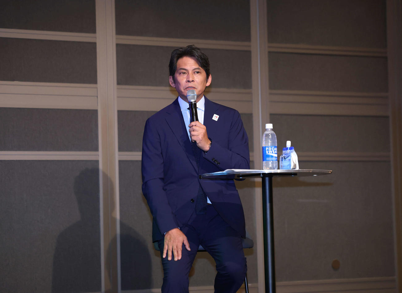 世界陸上イベントで話をするスペシャルアンバサダー織田裕二（撮影・増田悦実）