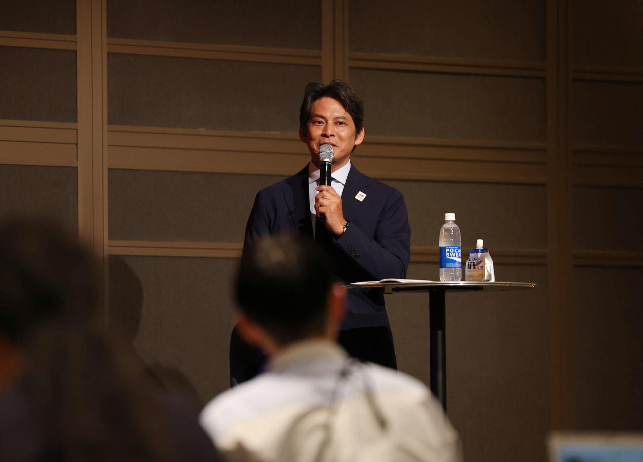 世界陸上イベントで話をするスペシャルアンバサダー織田裕二（撮影・増田悦実）