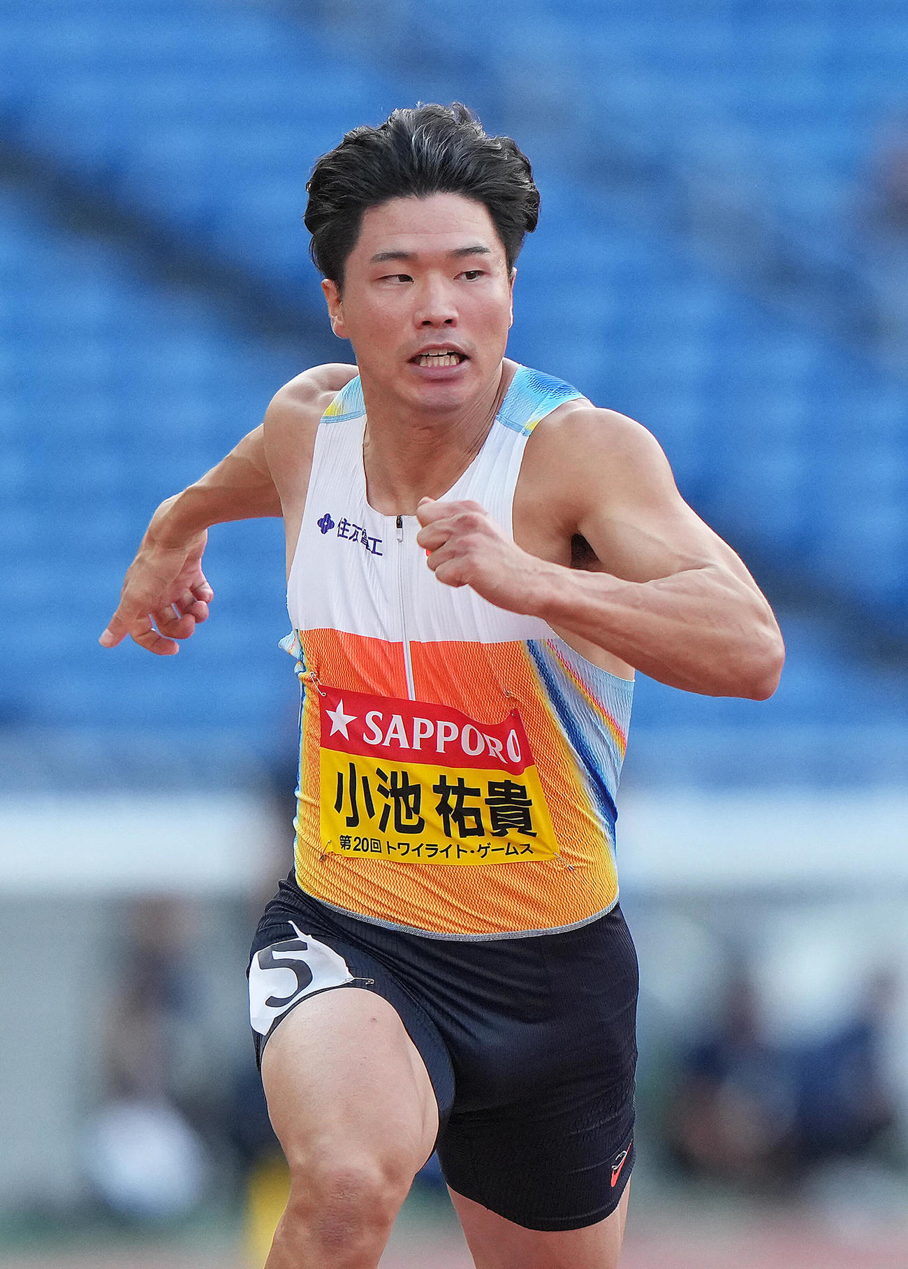男子100メートルタイムレースで優勝した小池（撮影・足立雅史）