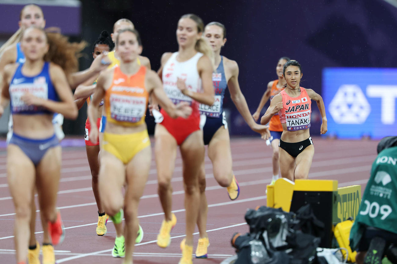 女子1500メートル予選　10位でゴールする田中（撮影・宮地輝）