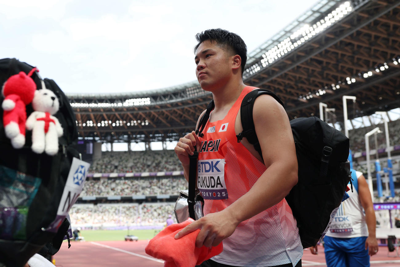 男子ハンマー投げ予選　予選敗退となった福田（撮影・宮地輝）