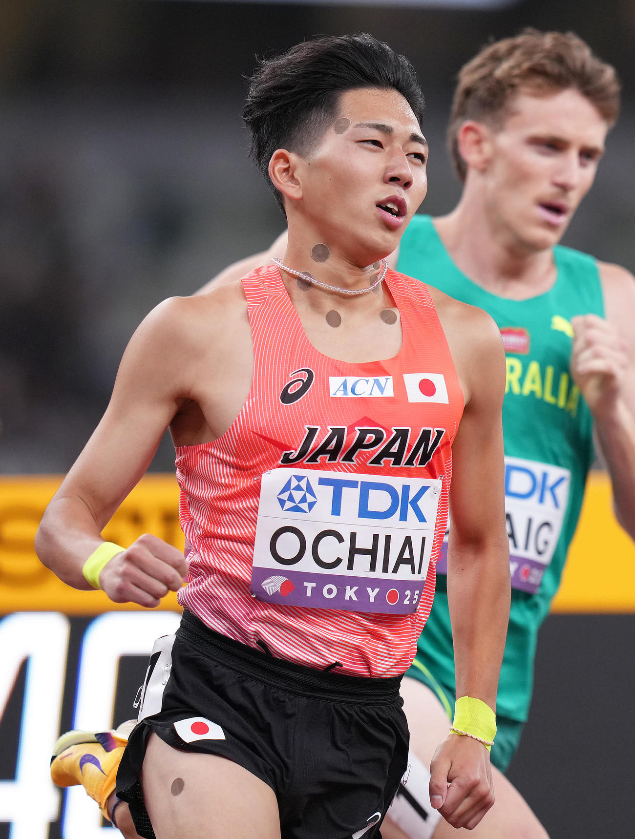 男子800メートル予選、力走する落合（撮影・足立雅史）