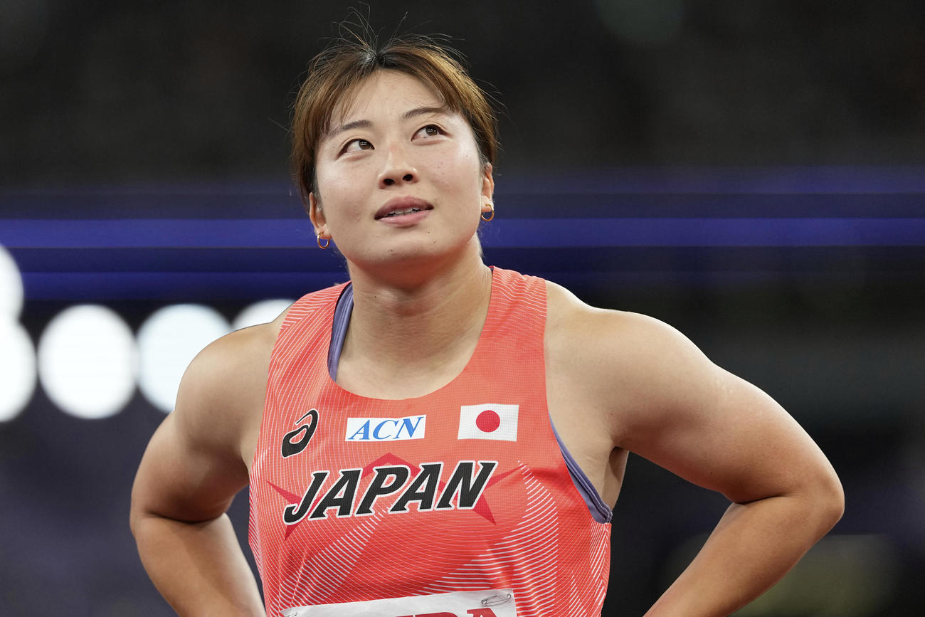 女子やり投げ予選A組　7位の上田百寧（AP)