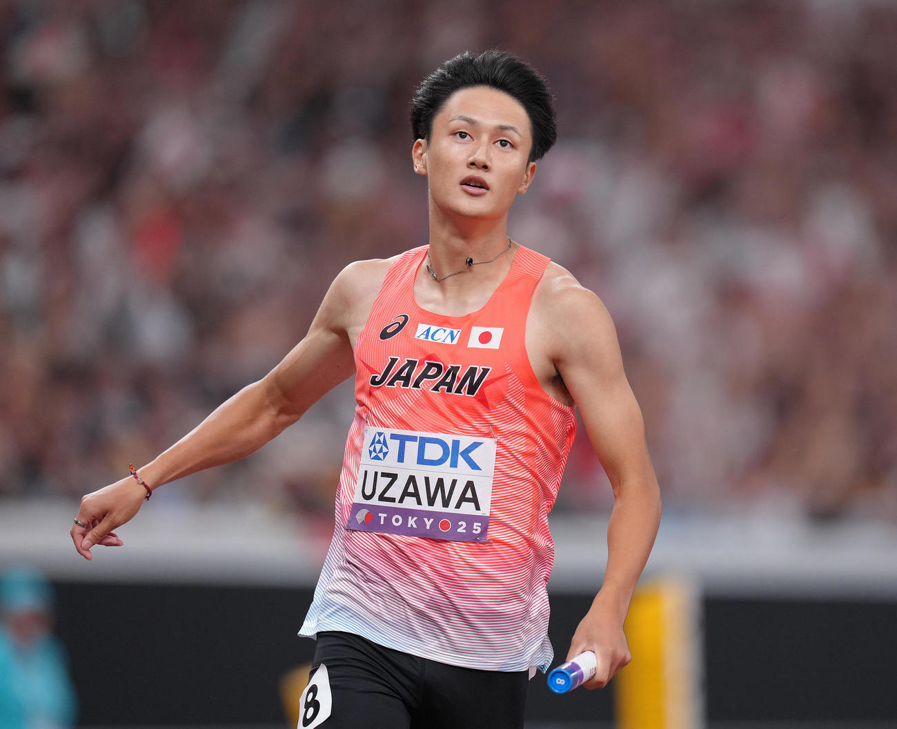 400メートルリレー予選　決勝進出を決めたアンカー鵜沢（撮影・足立雅史）