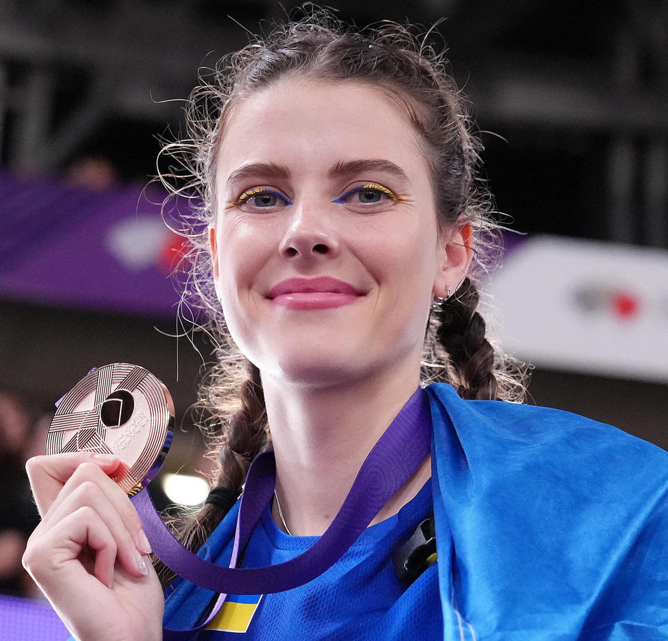 女子走り高跳び決勝　銅メダルを獲得したウクライナのマフチフ（2025年9月21日、撮影・足立雅史）