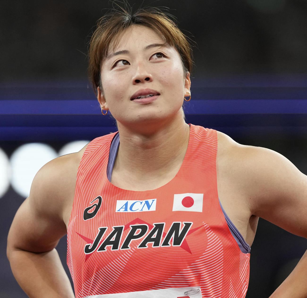女子やり投げ予選A組　7位の上田百寧（AP)