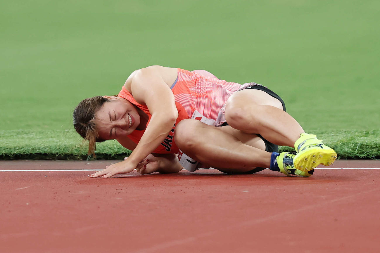 女子やり投げ予選　3投目をファウルと判定される上田（2025年9月19日、撮影・宮地輝）