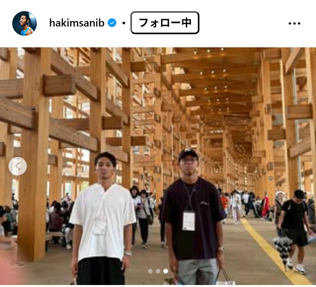 走り幅跳びの橋岡と万博を訪れたサニブラウン（インスタグラムから）