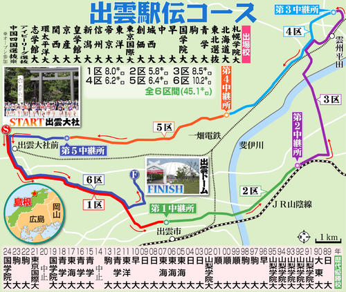 【イラスト】第37回出雲駅伝のコース図