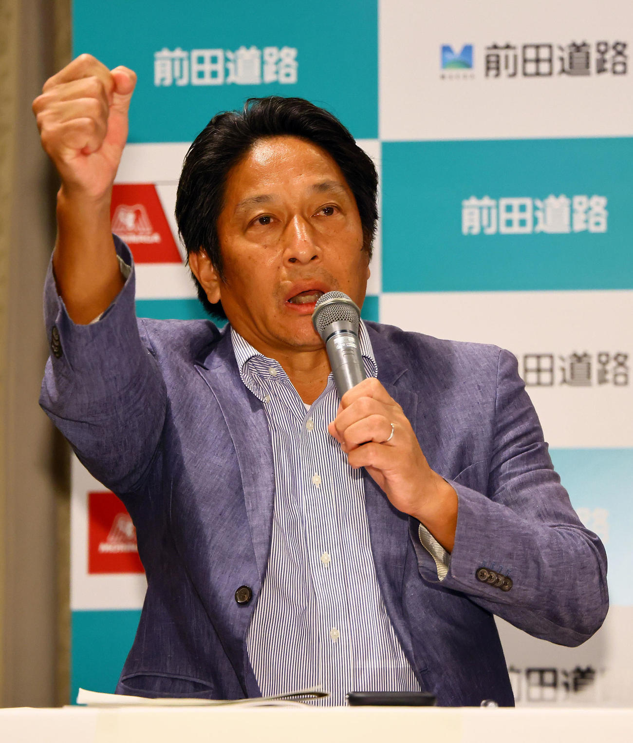 記者会見する青学大・原監督（撮影・藤尾明華）