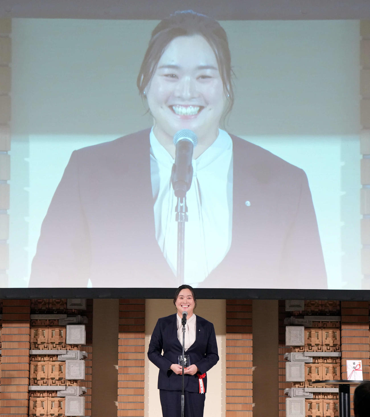服部真二賞・Young Leader賞を受賞したやり投げの北口（撮影・たえ見朱実）