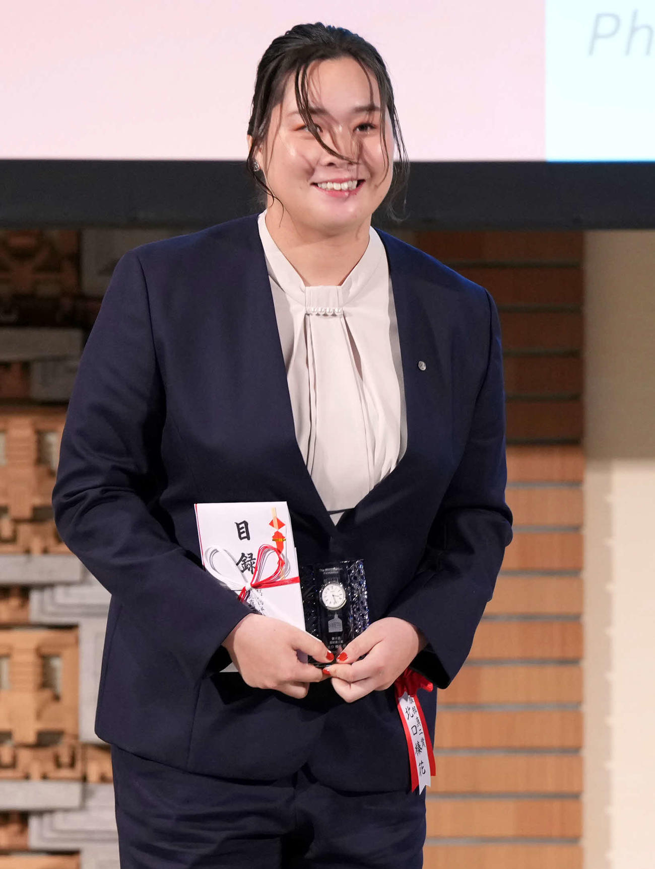 服部真二賞・Young Leader賞を受賞したやり投げの北口（撮影・たえ見朱実）
