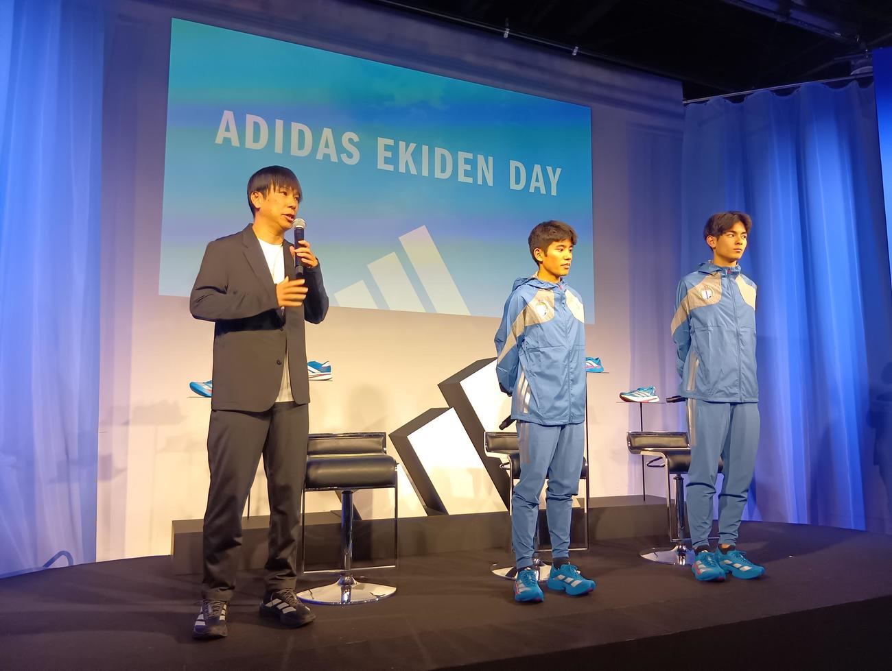 イベントに登壇した国学院大の（左から順に）前田監督、上原、野中（撮影・泉光太郎）