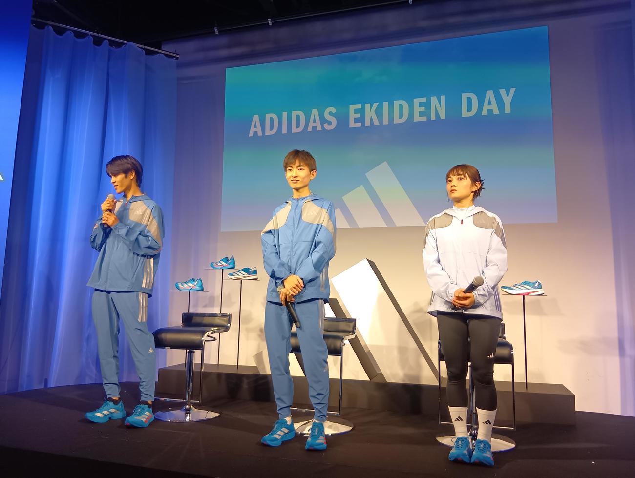 イベントに登壇した（左から順に）GMOインターネットグループ太田、ロジスティード平林、タレントの井上咲楽（撮影・泉光太郎）