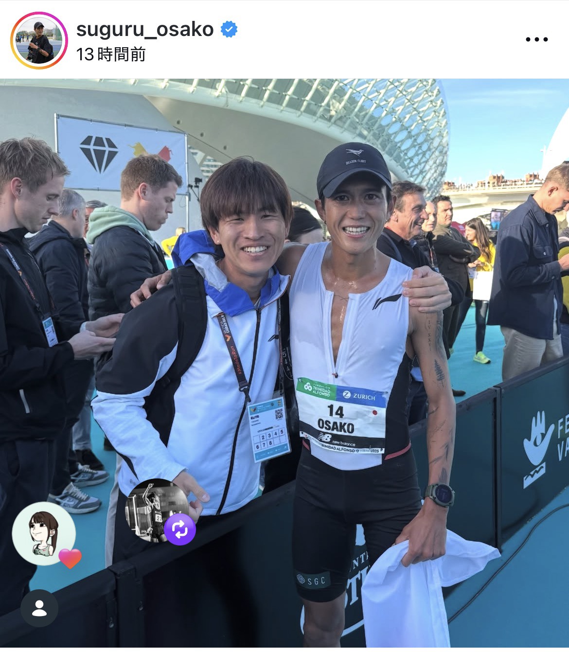インスタグラムを更新した陸上男子長距離の大迫（画像はスクリーンショット）