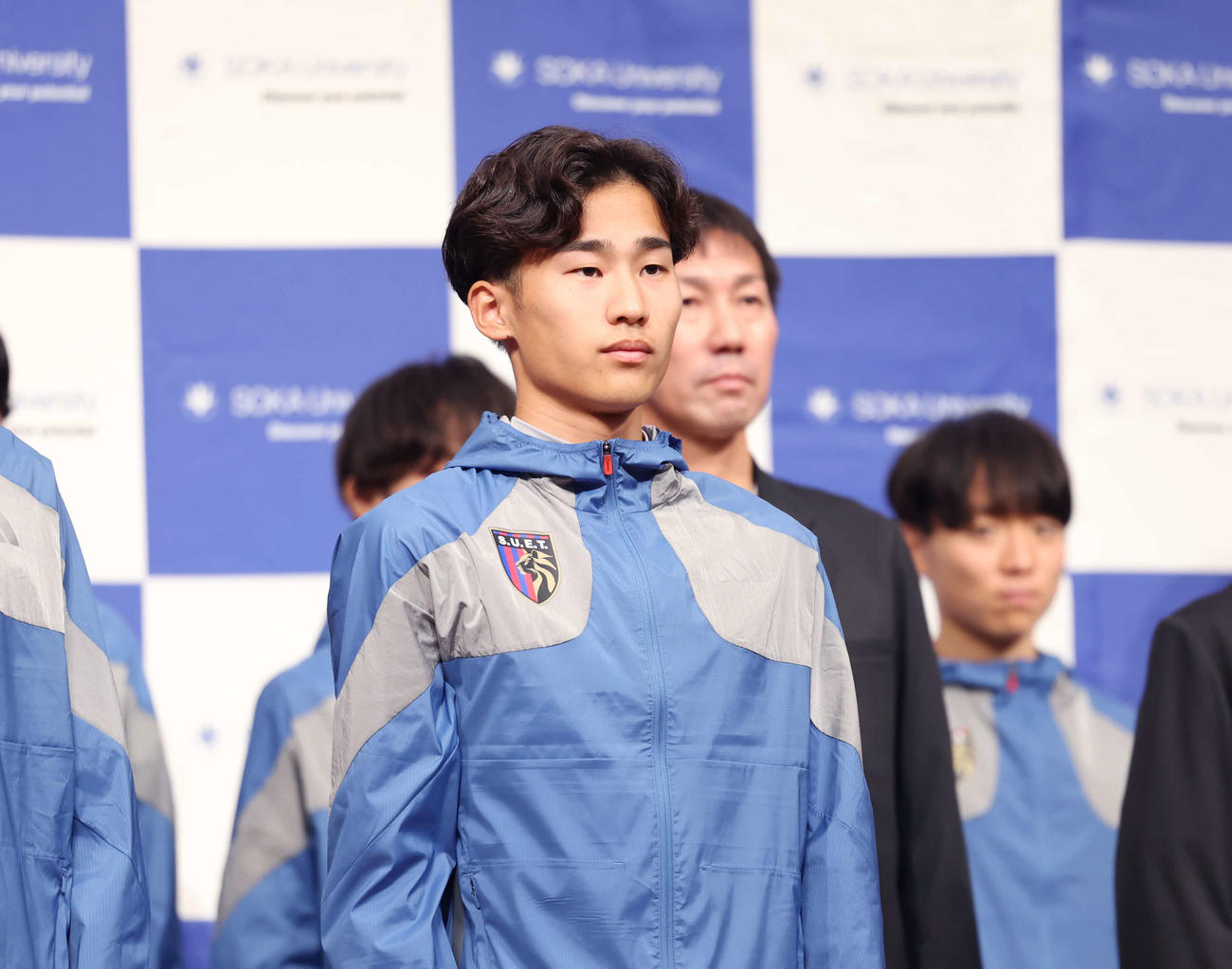 壮行会に登壇した創価大・榎木（撮影・増田悦実）