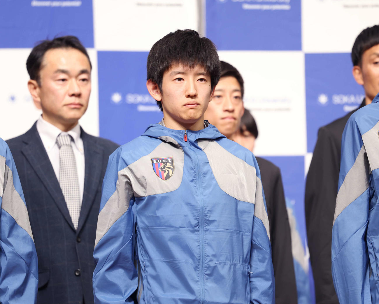 壮行会に登壇した創価大・山口（撮影・増田悦実）