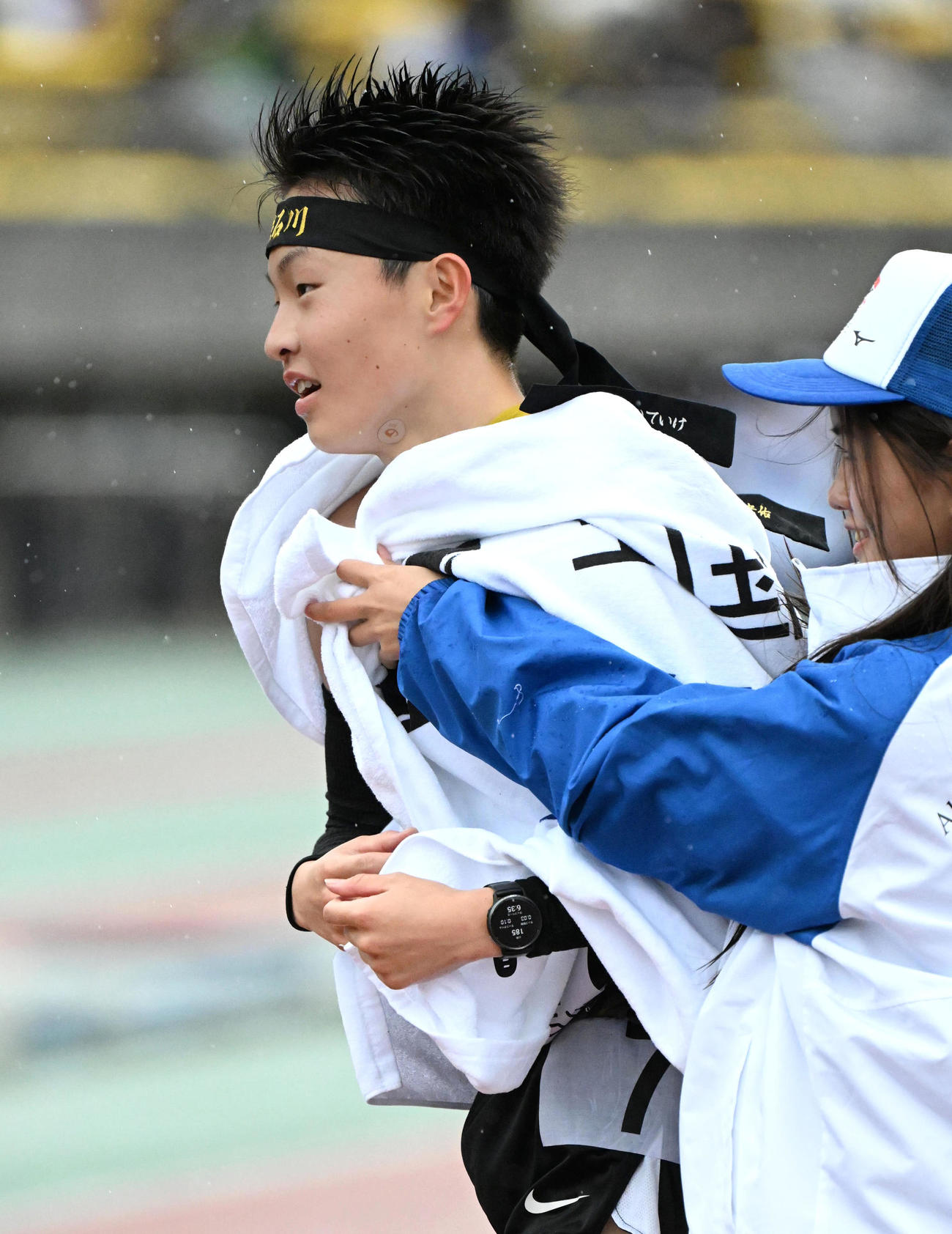 全国高校駅伝　男子の部を制した学法石川アンカーの美沢央佑（撮影・石井愛子）