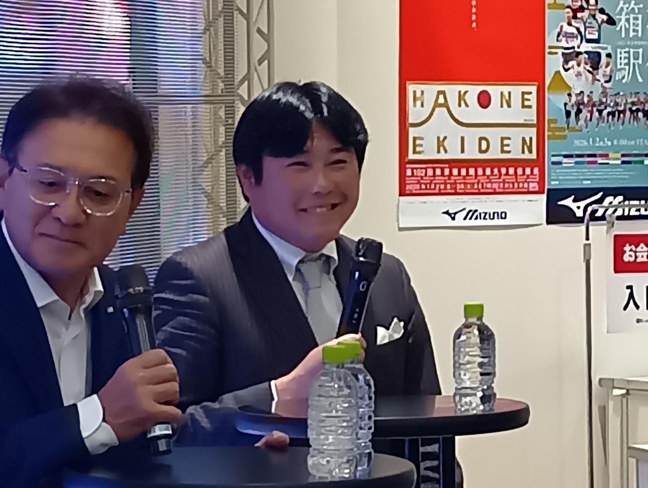 箱根駅伝のイベントに出席した渡辺さん（中央）（撮影・泉光太郎）