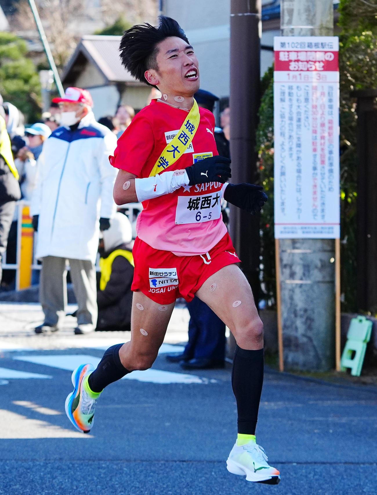 往路最後の直線に入る城西大5区斎藤（撮影・垰建太）