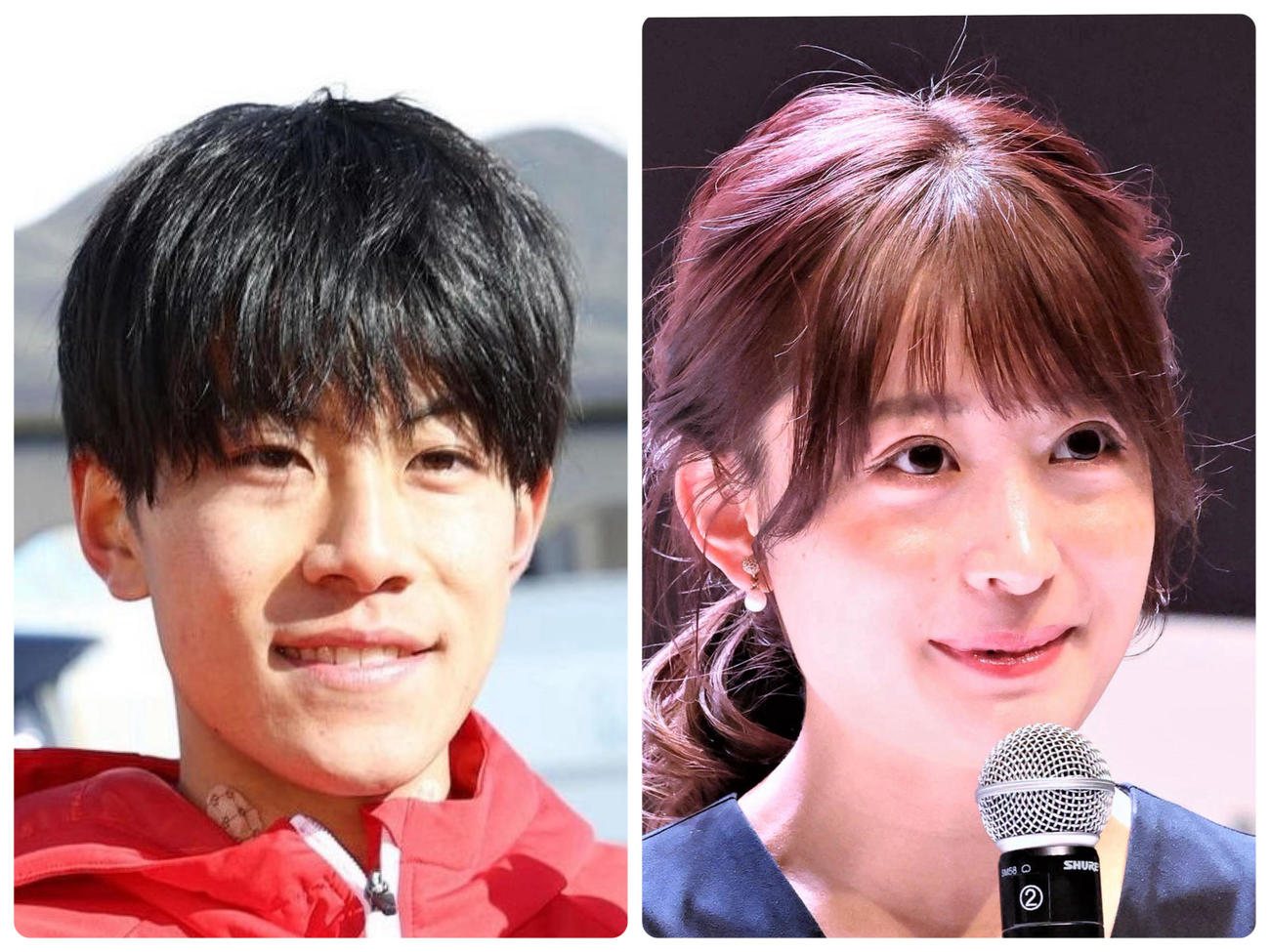 結婚を発表した吉居大和（左）と尾形杏奈アナウンサー