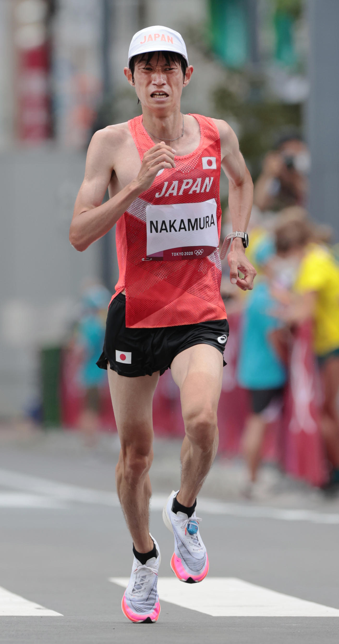 東京五輪　陸上男子マラソン　62位でゴールする中村（021年8月撮影）