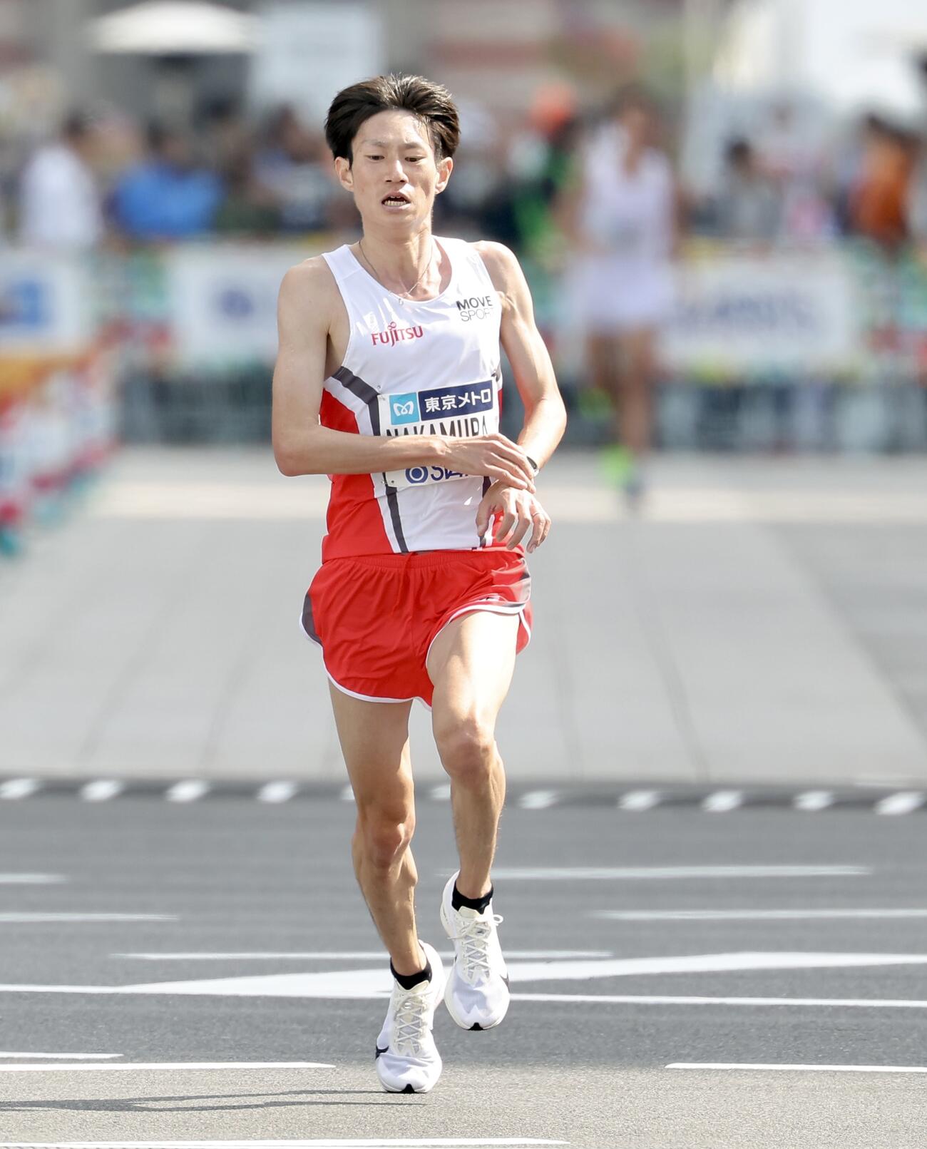 東京マラソン2025　26位でゴールする中村匠吾（2025年3月2日撮影）　