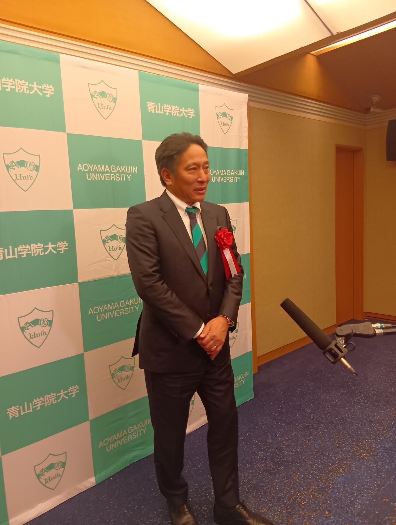 取材に応じた青学大の原晋監督（撮影・泉光太郎）