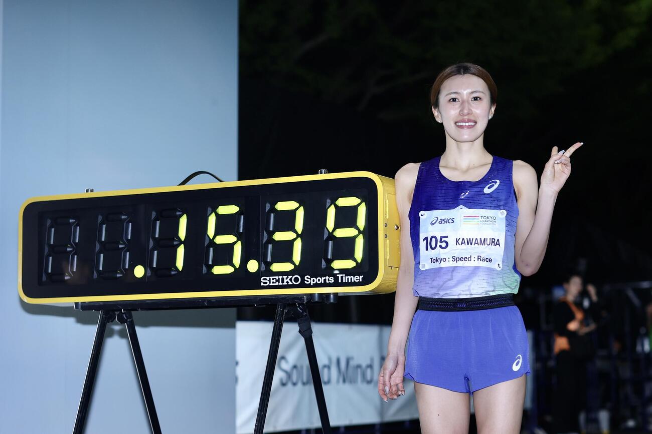 Tokyo：Speed：Raceの5キロ男女混合レースで、女子日本新記録を達成した川村楓（撮影・河田真司）