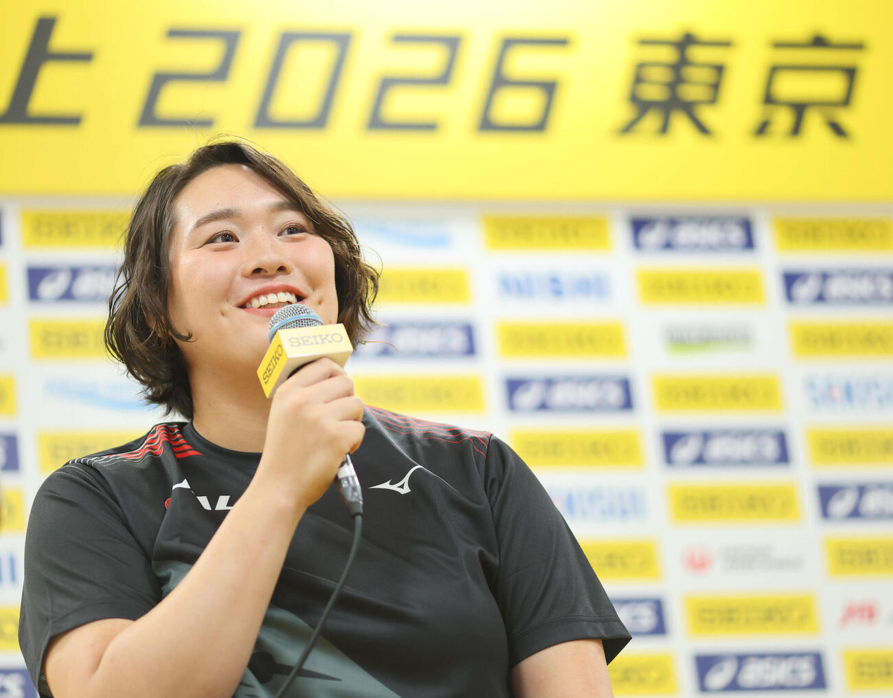【セイコーゴールデングランプリ陸上2026東京】前日記者会見　会見する北口榛花（代表撮影）