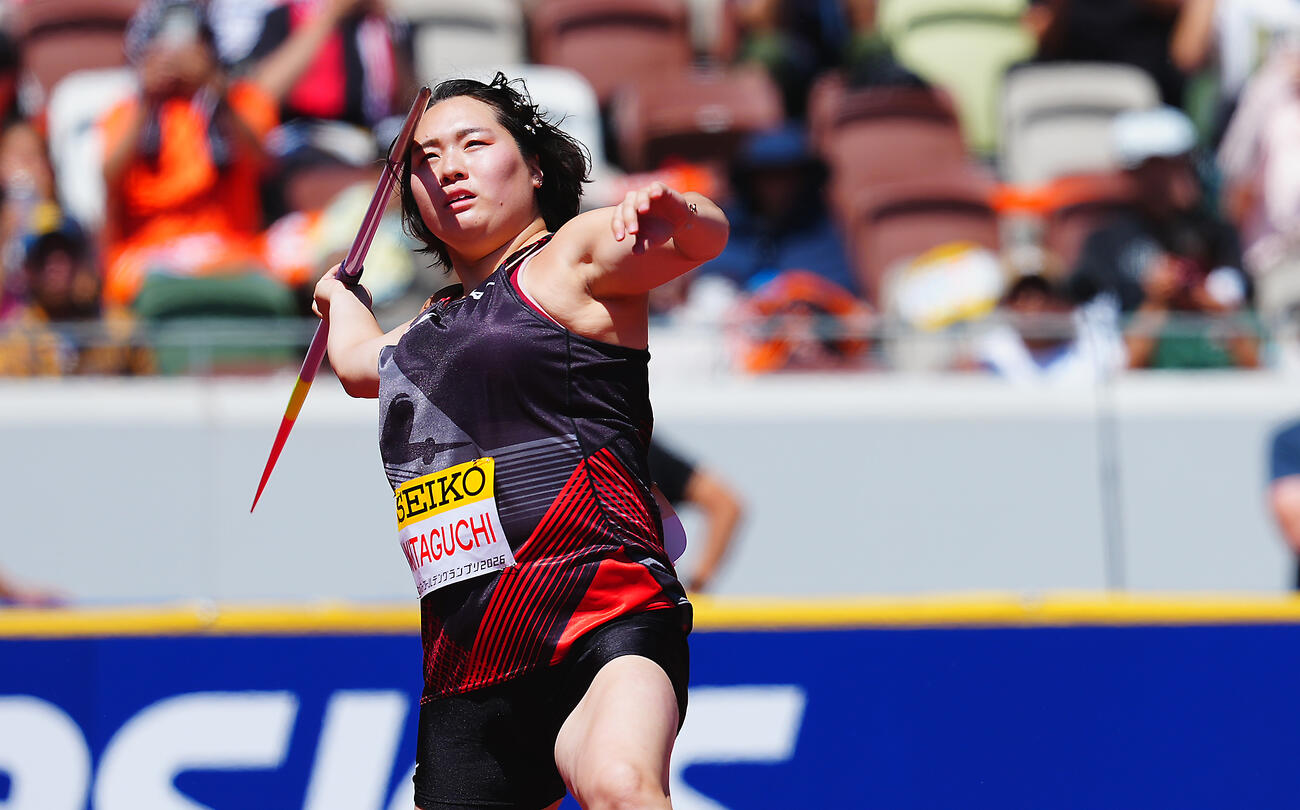 セイコーゴールデングランプリ2026女子やり投げ決勝、力投する北口榛花（撮影・垰建太）