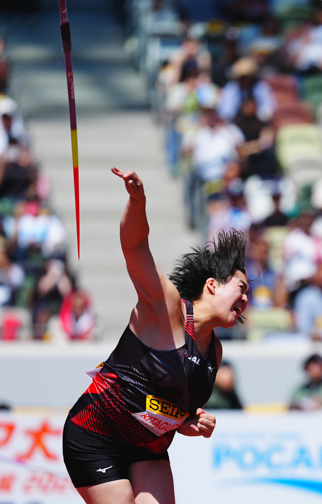 セイコーゴールデングランプリ2026女子やり投げ決勝、力投する北口榛花（撮影・垰建太）