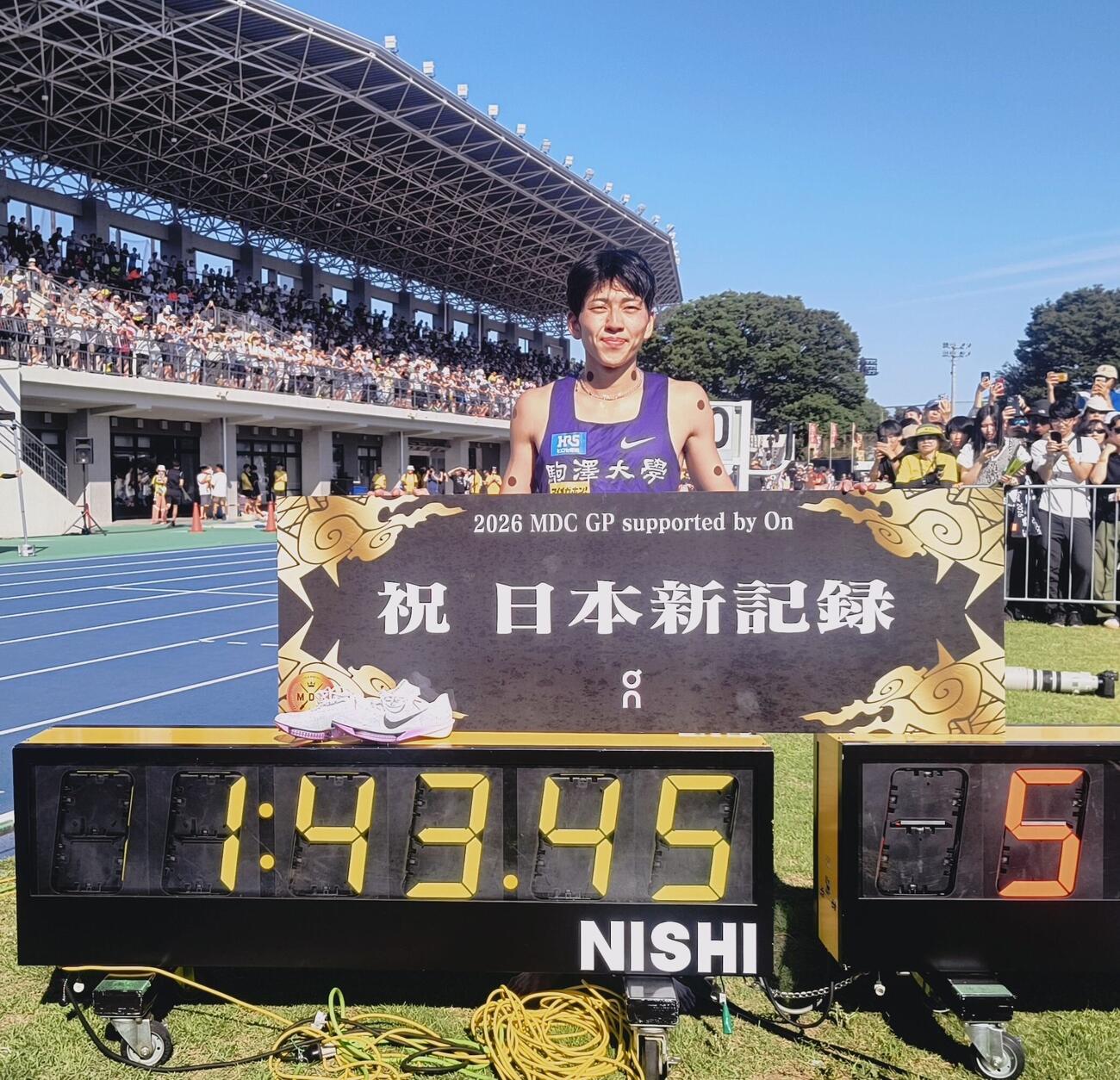 男子800メートルで日本新記録を打ち立てた落合晃（撮影・木下淳）