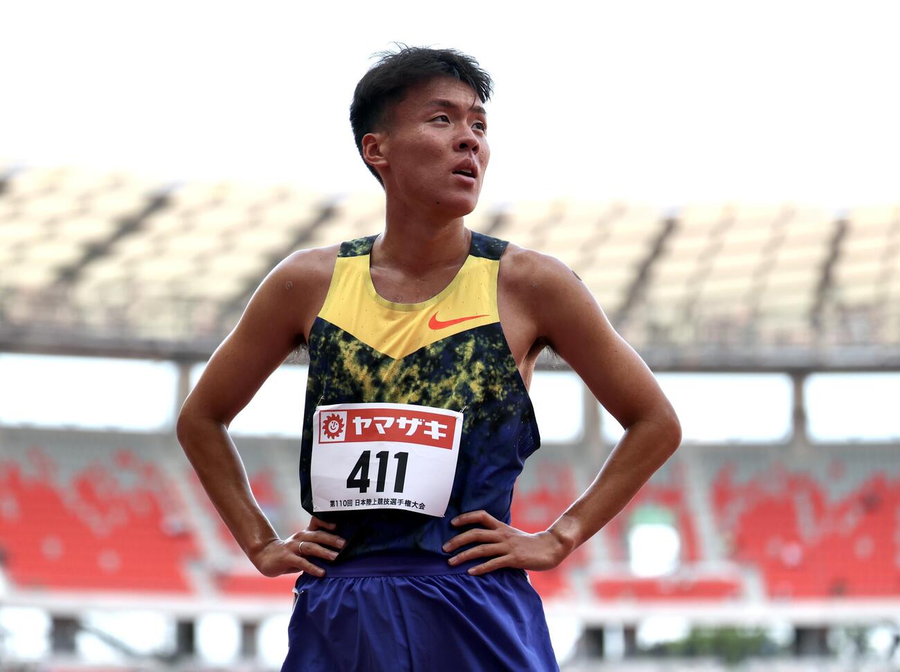 第110回日本陸上競技選手権大会　第1日　男子1500メートル予選　予選落ちとなった佐藤圭汰（撮影・宮地輝）