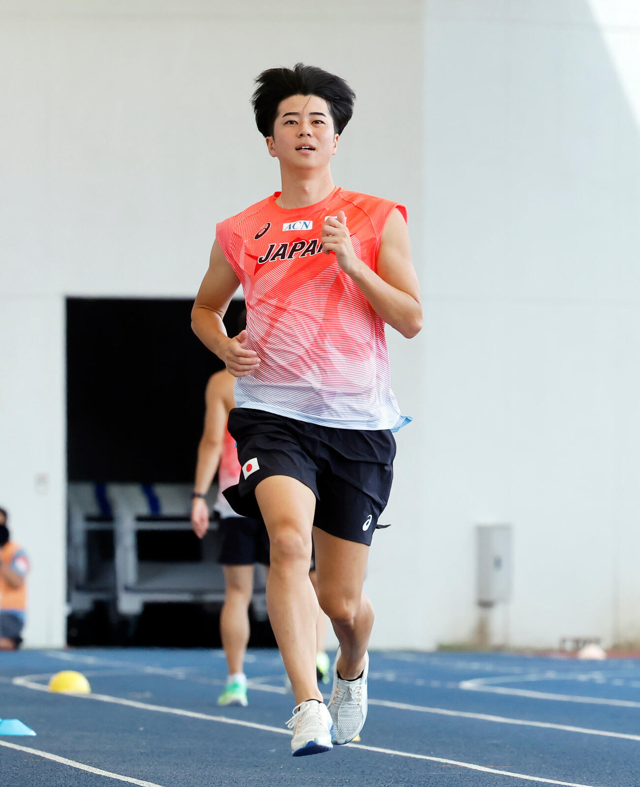練習を公開した多田修平（撮影・山本朝陽）