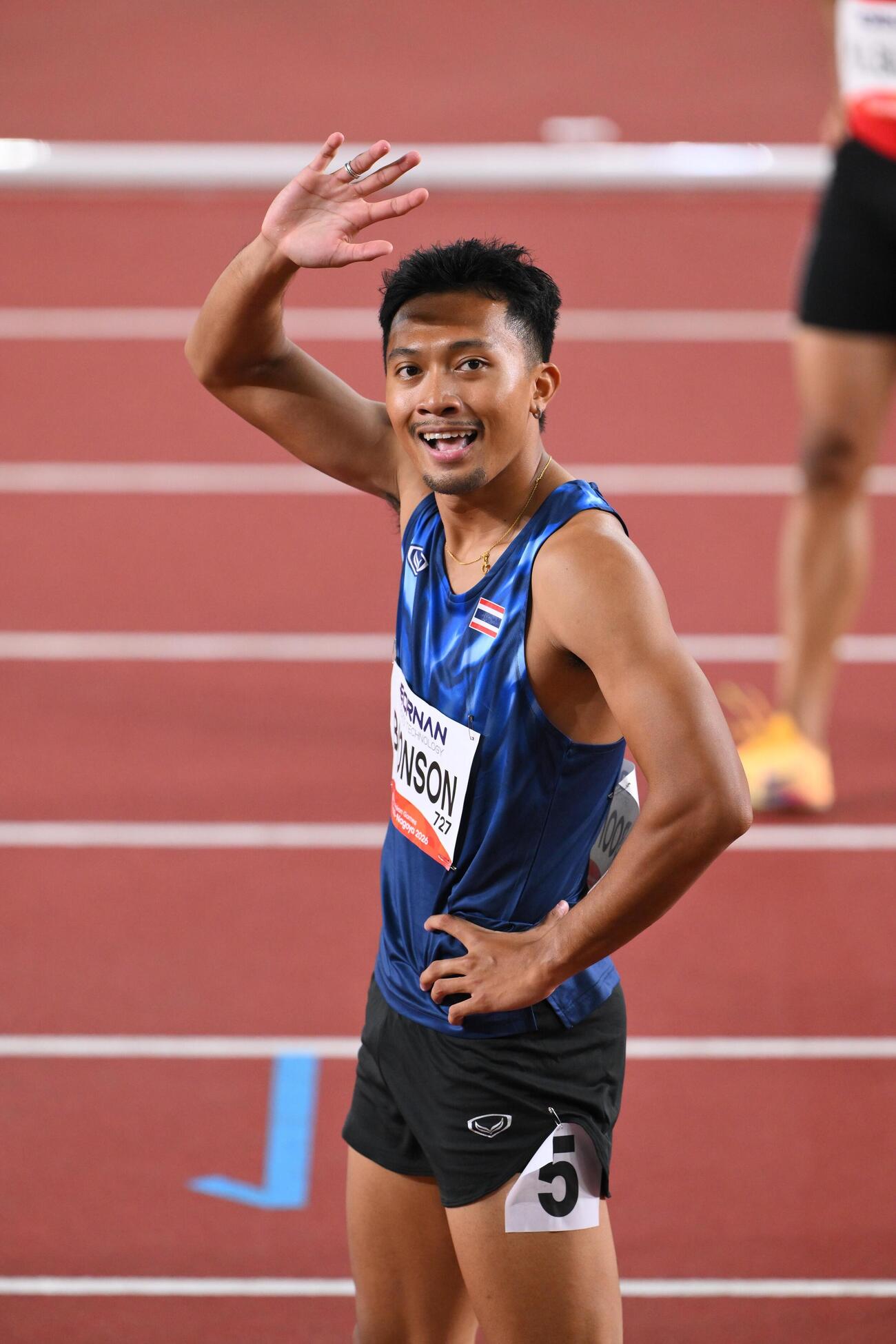 男子100メートル準決勝で大会新記録を出したタイのブーンソン・プリポン（撮影・滝沢徹郎）