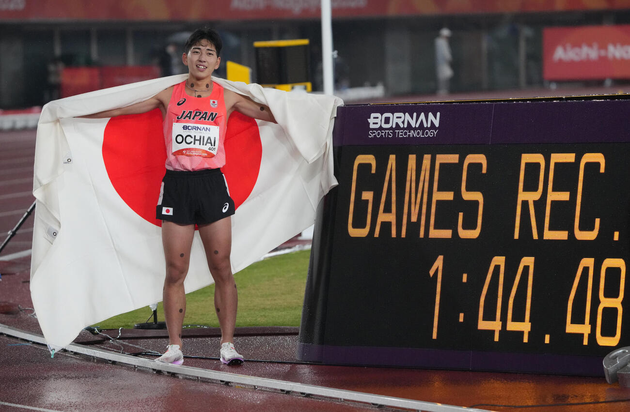 陸上男子800メートル決勝　優勝した落合晃（2026年9月29日撮影）