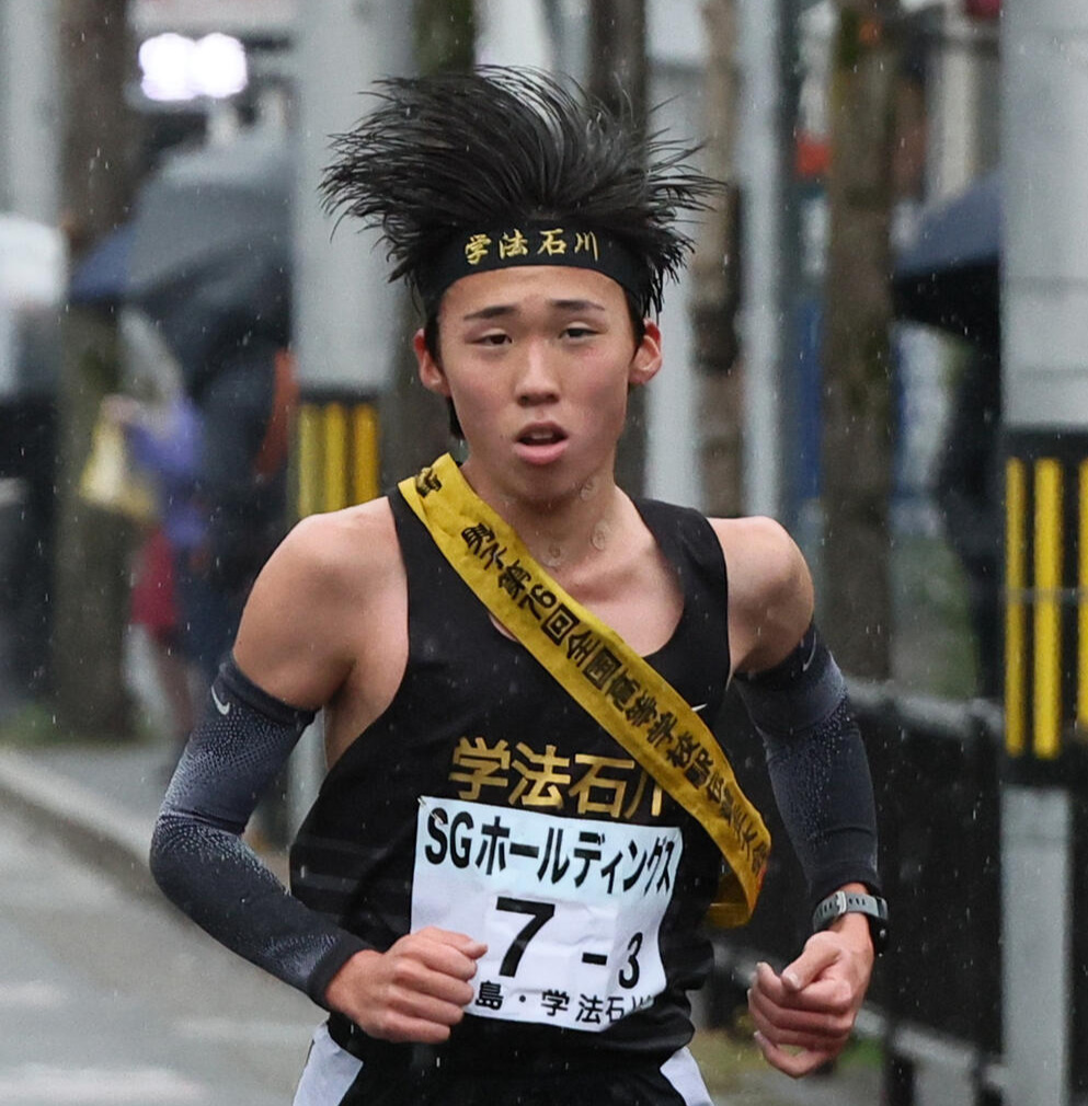 全国高校駅伝・男子第76回　3区、力走する学法石川時代の中大・栗村凌（25年12月撮影）