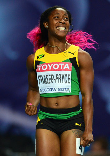 女子１００メートル決勝　１０秒７１の今季世界最高記録で金メダルを獲得するシェリーアン・フレーザープライス（撮影・清水貴仁）