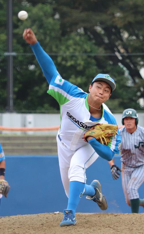 JR東日本戦、2番手で登板したサガサミー・横山（撮影・古川真弥）