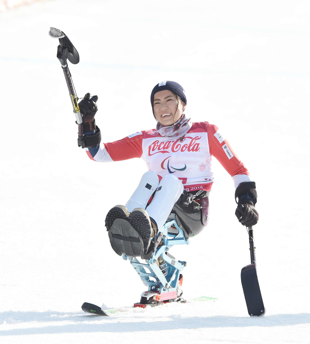 2018年3月、平昌パラリンピックの女子アルペンスーパー複合座位で銅メダルの村岡桃佳