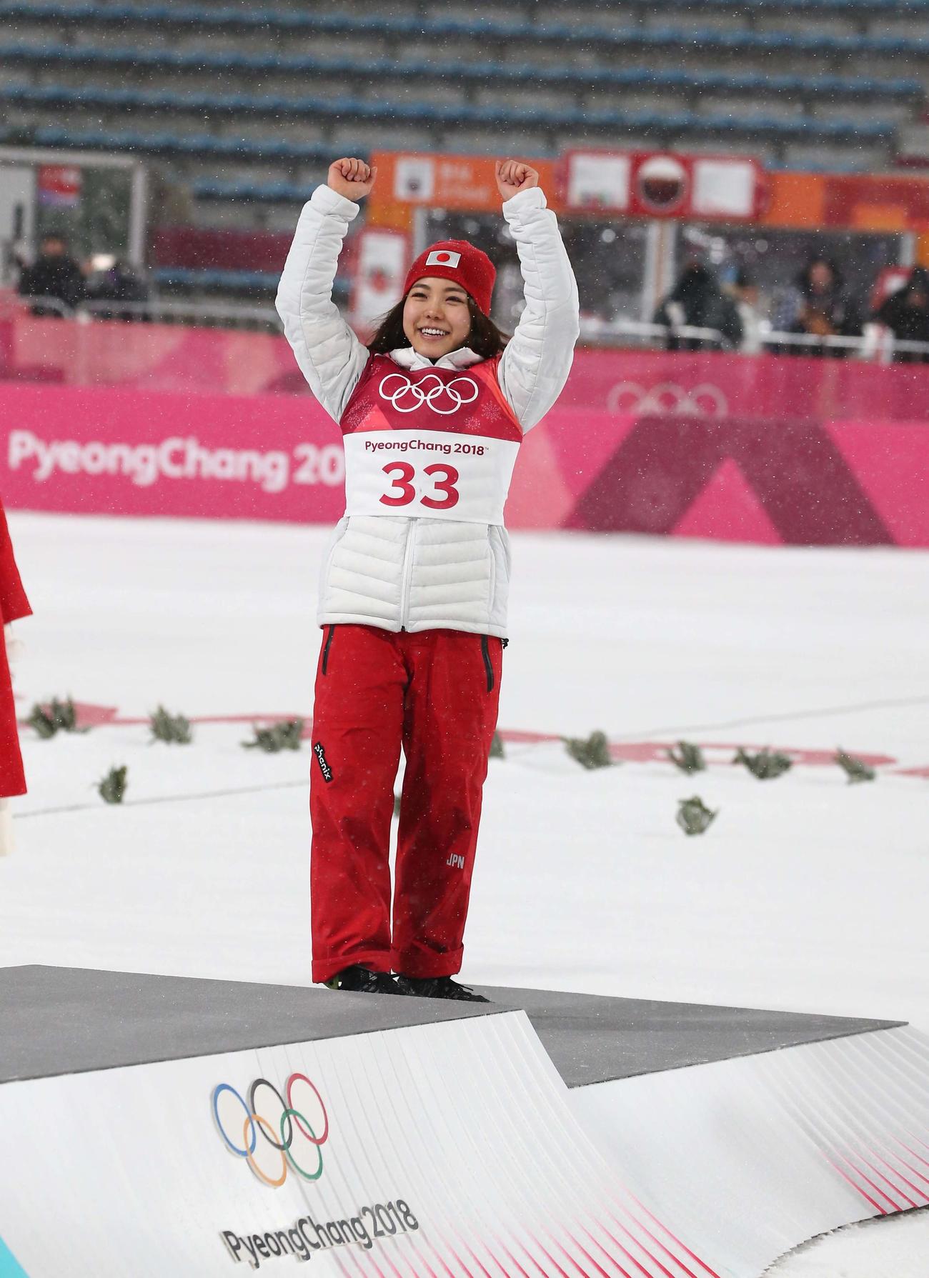 18年平昌五輪　ノルディックスキー・ジャンプ女子　銅メダルに輝いた高梨沙羅（2018年2月12日撮影）